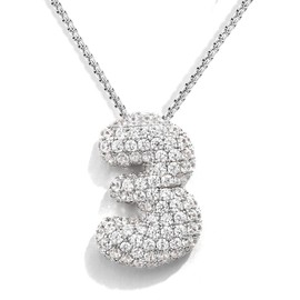 KissYan Bubble Number Necklace, 14K Gold Plated Cubic Zirconia 0-9 Charms Pendant Box Chain Necklace Inspiration Numerology Jewelry for Women Men, Copper, Zircon