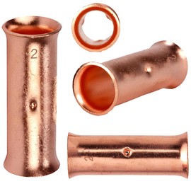 SVAAR 16 PCS 2 Gauge Flared Barrel Butt Splice Connectors Kit 2 AWG Non-Insulated Butt Connectors, Bare Pure Copper Flared Compression Uninsulated Butt Splices, Seamless Barrel Crimp Butt Terminals