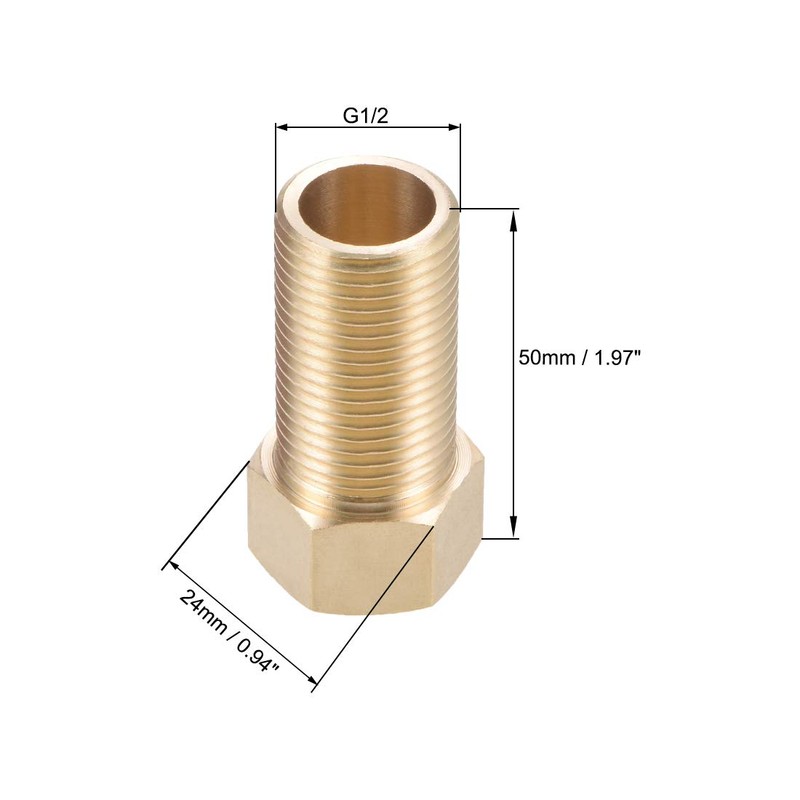 sourcing map Brass Threaded Pipe Fitting G1/2 Male X G1/2