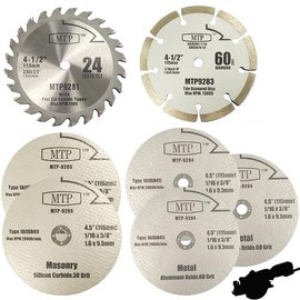 MTP Abrasive Cut Off Disc for Metal V-bar Masonry Concrete Wood Tile 4.5" x 3/8" for Rockwell RK3441K Worx RW9283 (Assorted Blades (7))