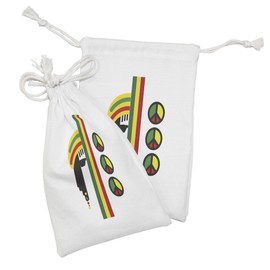 Ambesonne Jamaican Fabric Pouch Set of 2, Abstract Minimalist Rastaman with Peace Caribbean Culture Inspired Print, Small Drawstring Bag for Toiletries Masks and Favors, 9" x 6", Multicolor