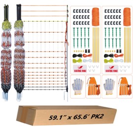 Poultry Electric Netting Fence - 47.3''H (can be Raised to 59.1''H) x 65.6'L for Flying Chicken, Sheep, Goats in Farms, Ranches and Gardens, PK2
