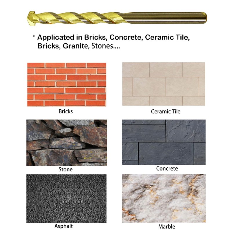 Masonry Drill Bit Set 3/16 in. Carbide Tip Golden Flute