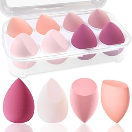 DUAIU Conjunto de Esponjas de Maquillaje de 8 Paquetes, Mezcladoras de Belleza de 4 Colores Componen Esponjas para Líquidos, Esponja de Fundación Libre de Látex con 1 Caso de Soporte de Esponja
