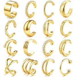 Thunaraz Ear Cuff Non Piercing Gold Clip on Earrings 18K Gold Plated Ear Cuffs for Women Adjustable Chunky Fake Piercing Earrings Set Hypoallergenic Cartilage Helix Wrap Earring Set