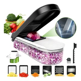10 en 1 rallador cortador rebanador picador con 6 cuchillas para verduras y frutas incluye contenedor ChefOlla negro