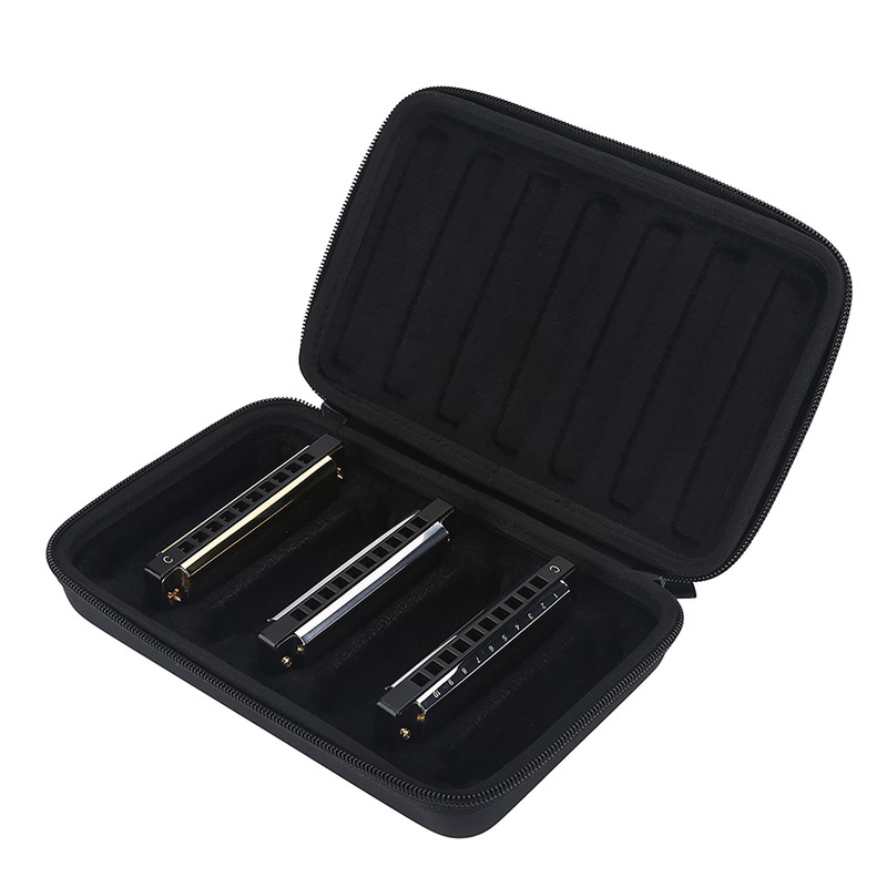 PU Leather Black Harmonica Zippered Carrying Case Storage Bag for