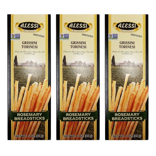 Alessi Autentico - Italian Crispy Breadsticks, Low Fat Made with Extra Virgin Olive Oil, 3-4.4oz (Rosemary, 3 Pack)