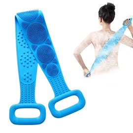 Silicone Body Scrubber – Deep Cleansing Bath Brush with Long Handle for Shower & Massage (Blue)