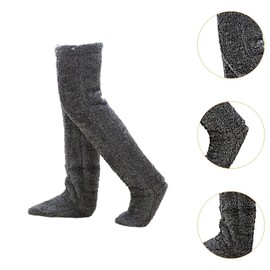 Vaveren over Knee High Fuzzy Socks Cozy Men Women Warm Thigh High Socks for Bedroom Home, Dark Gray, Leg Length 55cm