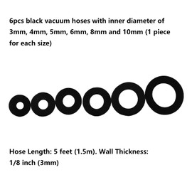 Ucreative Silicone Vacuum Hose Kit 6PCS 5FT Tubing (1/8" to 3/8") High Performance Automotive Replacement (Black)