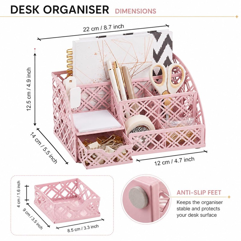 Exerz Desk Organiser, Desk Tidy, Pen Holder, Multifunctional, Metal, Drawer,