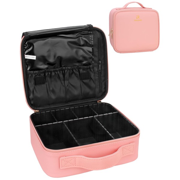 MONSTINA Makeup Train Cases Professional Travel Makeup Bag Cosmetic Cases Organizer Portable Storage Bag for Cosmetics Makeup Brushes Toiletry Travel Accessories (PU-Leather Pink)