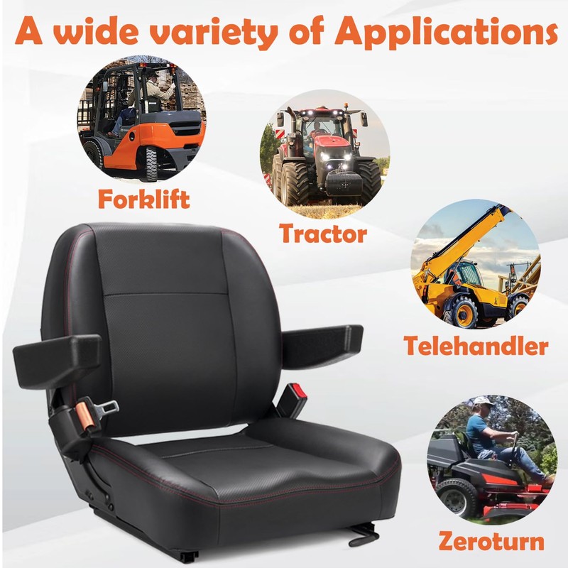 SEATIN Universal Forklift Seat,Tractor Seat,with Micro Switch,Armrest and Safety Belt,for