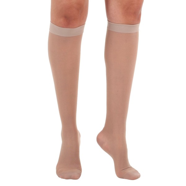 Absolute Support Women's Compression Stockings - Sheer Knee High, 15-20 mmHg Medium graduated support - Small, Nude