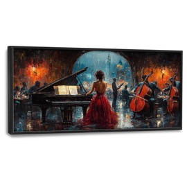 Music Piano Large Wall Art Cello Performance Pictures Wall Decor Musician Canvas Hotel Print Painting Modern Artwork Home Decoration for Dining Living Room Bathroom Bedroom Office Framed 60"x30"