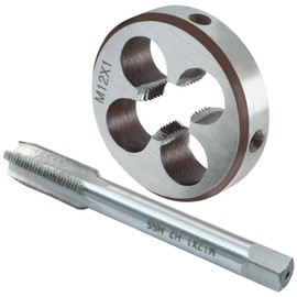ISDVBUY 2 Pack M12 X 1 Tap and Die Set, HSS Metric Tap Alloy Tool Steel Round Die, Right Hand Thread Tools for DIY Enthusiasts Professionals