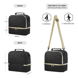Lunch Bag for Women Double Deck Insulated Lunch Cooler Bag for Adults Work Picnic（Black）