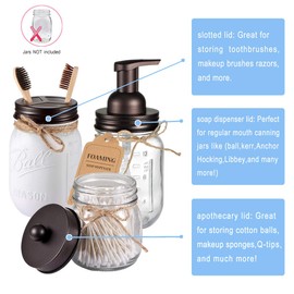 Mason Jar Bathroom Accessories Set(4pcs)- Jars Not Included - Foaming Soap Dispenser ,Toothbrush Holder , and Apothecary Storage Jars Lids -Rustic Farmhouse Decor,Brown