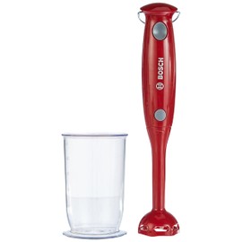 Klein Theo 9566 Bosch Stabmixer, rot I Kindersichere Nachbildung mit rotierenden Klingen-Attrappen und Messbecher I Maße: 4 cm x 4 cm x 25 cm I Spielzeug für Kinder ab 3 Jahren