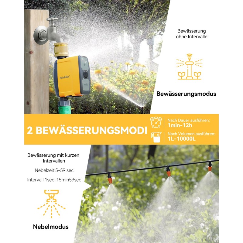 RAINPOINT Irrigation Computer WLAN 2.4GHz with Brass Inlet, Automatic Garden