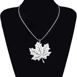 OUSIO Maple Leaf Necklace Pendant Stainless Steel 18K Gold Plated Cute Leaves Autumn Accessories Dainty Jewellry for Women Charms Fall Holiday Gifts (Silver Plated)