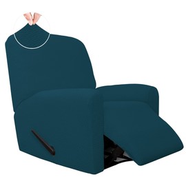 Easy-Going Stretch Jacquard Recliner Couch Cover, 4-Piece Soft Sofa Cover, Sofa Slipcover with Elastic Loop, Washable Furniture Protector for Kids, Pets, Dogs, Cats (Recliner,Deep Teal)
