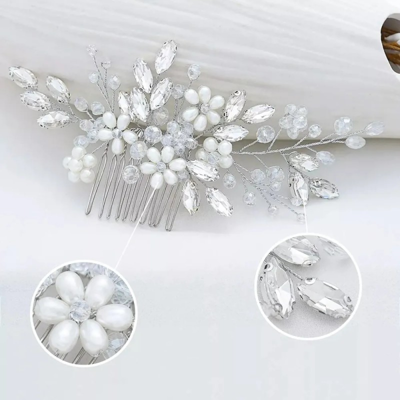 Tiara De Cristal Y Perlas Novia Peine El Pelo De