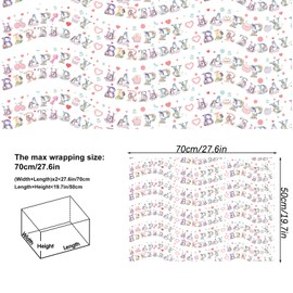 Vnaaem Unicorn Wrapping Paper - Unicorn Alphabet Happy Birthday - 6 Pc Girl Birthday Gift Wrap for Girls Kids Baby Shower Party 19.6 X27.8Inch