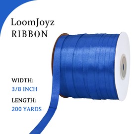 LoomJoyz Royal Blue Satin Ribbon 3/8 inch x 200 Yards Fabric Ribbon Ideal for Art Gift Wrapping Flower Bouquet Crafts Weddings Floral Arrangements Bows