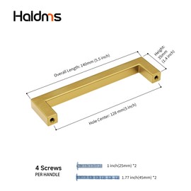 Haidms 30 Pack | 5 Inch Gold Cabinet Handles Brushed Gold Drawer Pulls Stainless Steel Cabinet Hardware Square Bar Modern Cabinet Handles for Kitchen Bathroom Cupboard