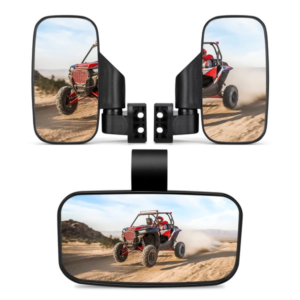 KEMIMOTO UTV Side Mirrors And Center Mirror with 1.6" to 2" Roll Bar Cage, Adjustable Rear View Side Mirrors Compatible with Polaris RZR, Zforce, Commander Maverick X3, Viking, Rhino, Kawasaki Teryx