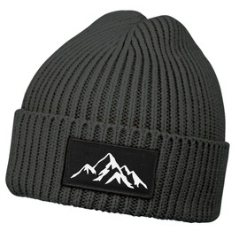 Neverless® Men's Beanie Winter Hat with Patch Mountains Mountain Print Knitted Hat with Envelope Ribbed Knit, mountain dark grey