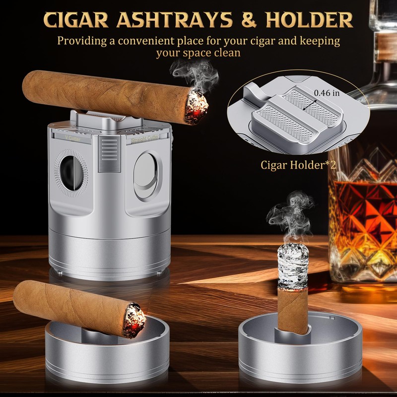 XIFEI 8-in-1 Desktop Cigar Lighter with Straight V-Cut Cutter, 3