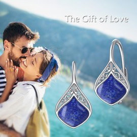 POPLYKE Tear Moonstone Leverback Earrings for Women 925 Sterling Silver Moonstone Dangle Jewellery for Sensitive Ears, Sterling Silver, Lapis Lazuli