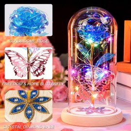 Beferr Birthday Gifts for Women Mom, Galaxy Glass Rose Forever Preserved Flowers for Delivery Prime Eternal Rose in Glass Dome Christmas Mom Gift for Grandma Wife Sister Her Friends, Blue