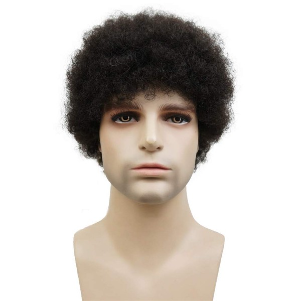 Aimole Afro Short Curly Wigs 100% Human Hair Wig for Black Women or Men African American Full Wig (1B)