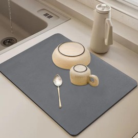 TAOTOO Diatomaceous Earth, Drying Mat, Quick Drying Mat, Dish Drying Mat, Roll Up Storage, Dish Placement, Quick Drying, Shelf Sheet, Dark Gray