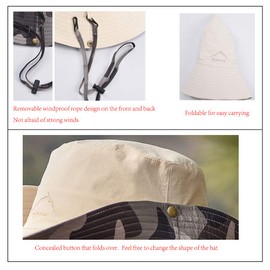 WANYIG Sonnenhut Herren UV Schutz Doppelseitiger Fischerhut Sommer Outdoor Safari Hut Faltbar Wanderhut Gartenhut Boonie Buschhut Hiking Bucket Hat(Beige)