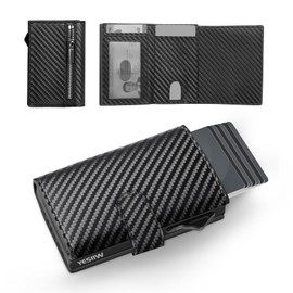 YESIIW Mens Wallets with RFID Blocking, Leather Wallets for Men UK with Coin Pocket and Money Clip, Slim Wallet Pop Up Credit Card Wallet Men, Gifts Carbon Fiber