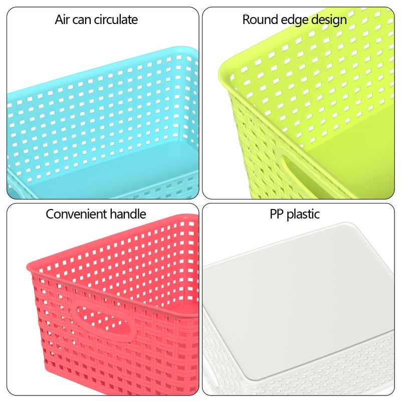 Rocketmyth Plastic Woven Storage Basket, Colorful Storage Basket Plastic, 4