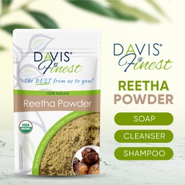 Davis Finest Organic Reetha Aritha Soap Nuts Powder Shampoo SLS-Free Soap 100g, Ayurvedic, Hair & Skin Care
