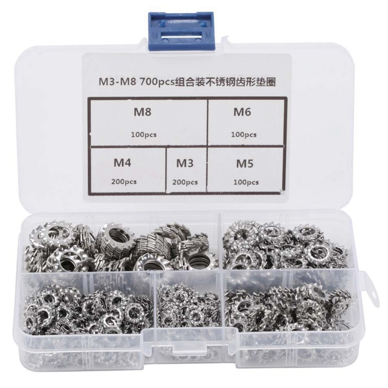 700pcs M3-M8 Combination Box Stainless Steel 304 External Toothed Washer