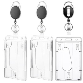 MAIHUO 3 Pack Retractable Badge Holder,Dual Card Slots Id Card Holders,Clear Protective Case Retractable Keychai