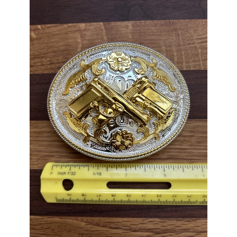 Unknown Western Gold Solid Metal Oval Belt Buckle with 2