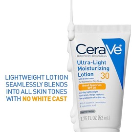 CeraVe Ultra-Light Moisturizing Lotion With SPF 30, Daily Face Moisturizer with SPF, Formulated with Hyaluronic Acid & Ceramides, Broad Spectrum SPF, 