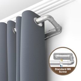 Box Space Curtain Rods for Windows 34 to 120 Inch, Room Darkening Blackout Curtain Rod, Indoor Outdoor Wrap Around Curtain Rod, Industrial Look Curtain Rods, Silver