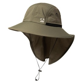 TOP-EX XL/XXL Waterproof Sun Hat Men's Wide Brim Sun Protection Hat Outdoor Trekking Hat with Neck Protection Safari Summer Hat Foldable, 94599_Army Green, L-XL