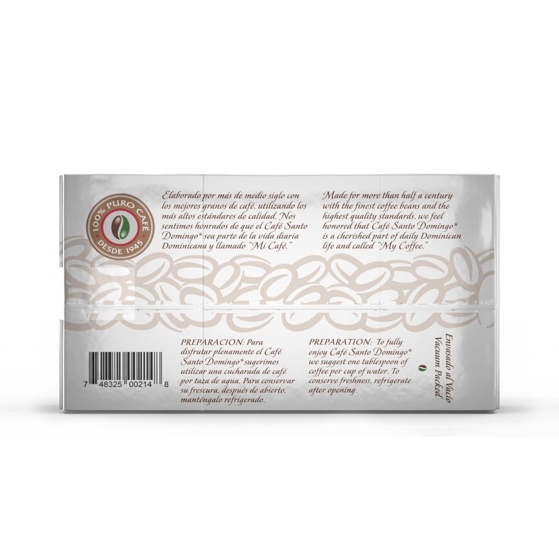 Café Santo Domingo Espresso, 10 oz Vacuum Bag, Ground Coffee,
