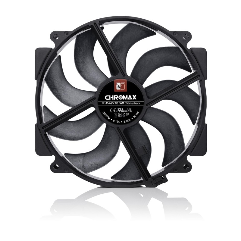 Noctua NF-A14x25r G2 PWM chromax.Black, Premium-Quality Quiet Round-Frame 140mm PC